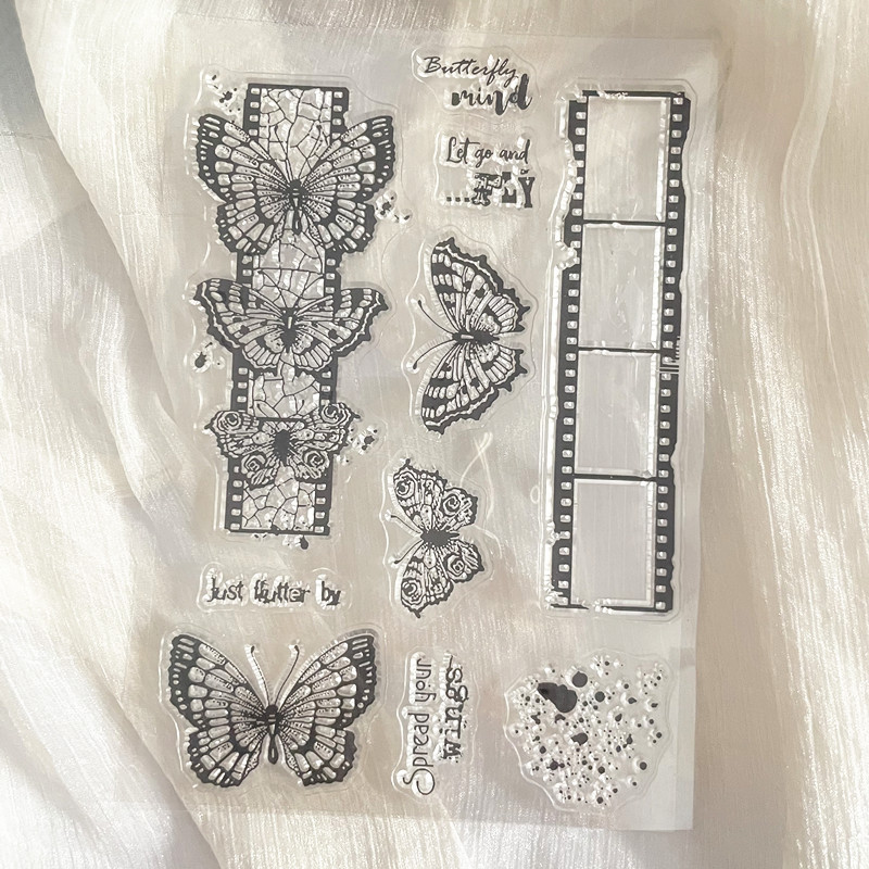 Butterfly Rubber Sheet - Borboleta filme carimbo claro, fundo Vintage,