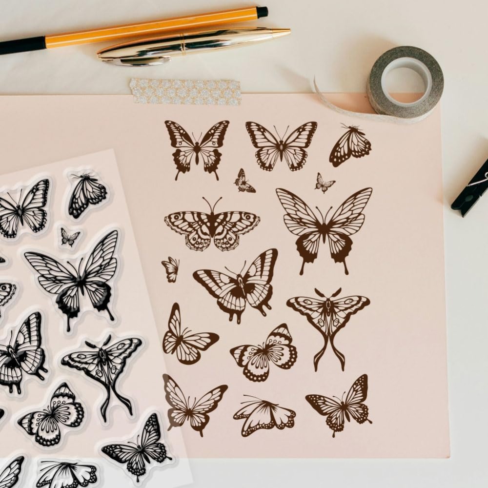 1 folha de carimbo transparent - Butterfly Rubber Sheet avaliação e preço